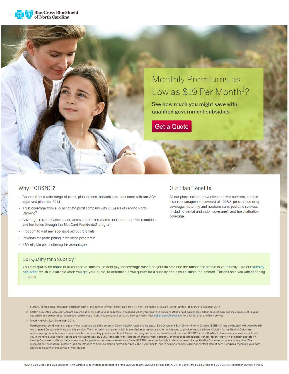 Blue Cross and Blue Shield of North Carolina Landing Page